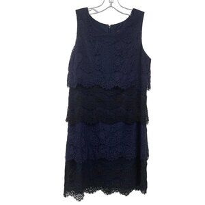 Jessica Simpson Tiered Lace Sheath Dress Sleeveless Navy/Black Womens Size 4 Zip